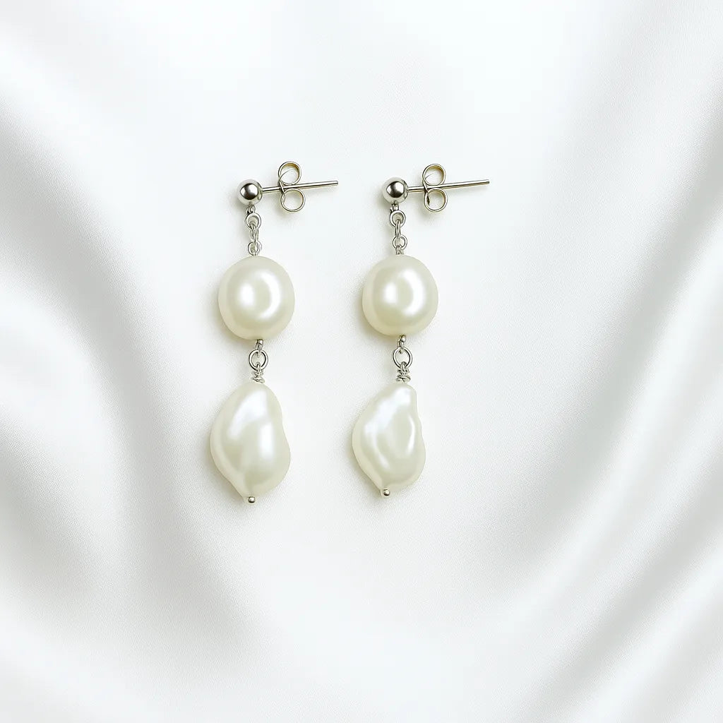 Perla Mystique Silver Stud Double Pearl Drop Earrings