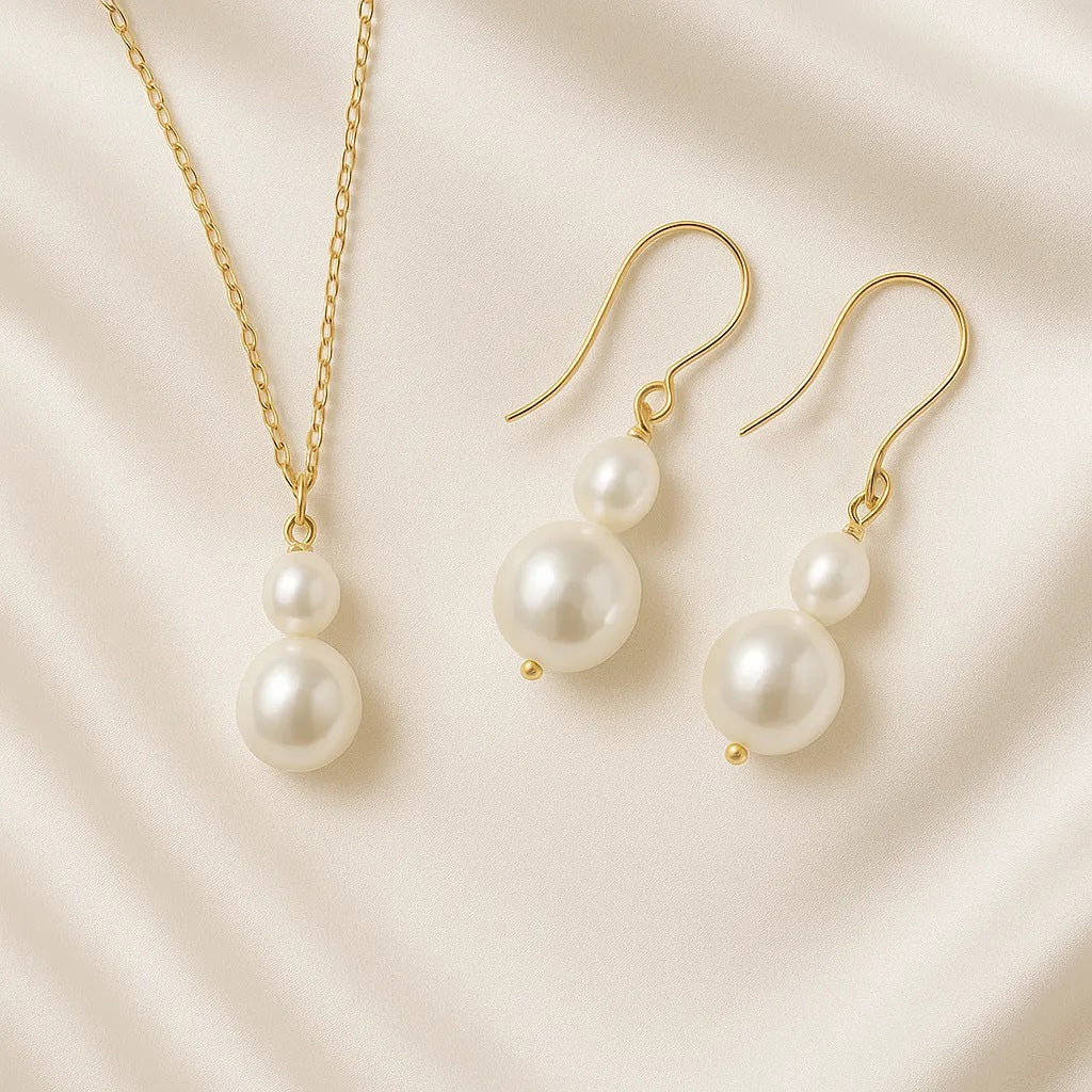 Beth Baroque Hook Earrings & Pearl Necklace Set