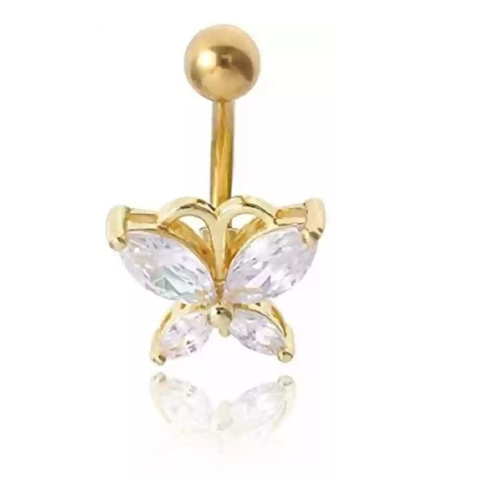 Gold Plated Surgical Steel Butterfly Belly Bar Piercing