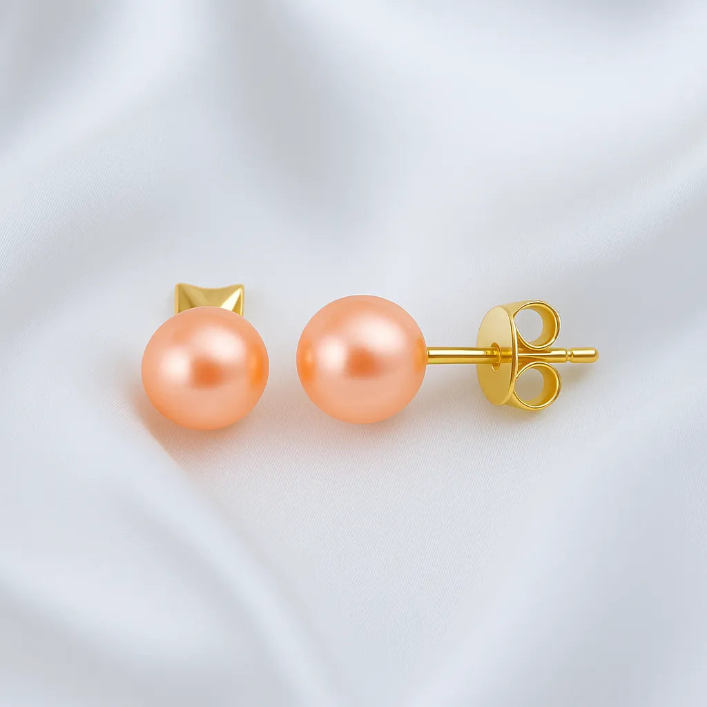 Voile d’Or 7mm Orange Pearl Stud Earrings