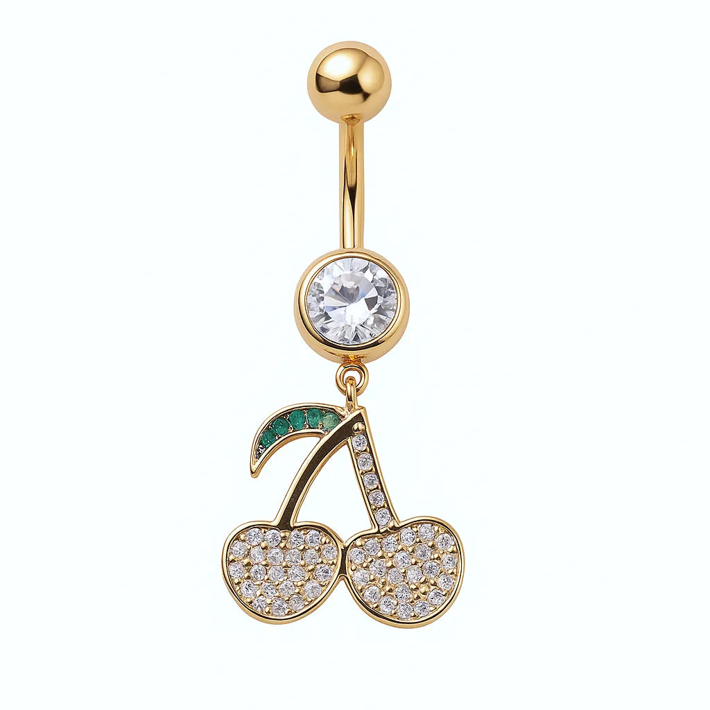 Gold Plated Surgical Steel Diamond Cherry Belly Piercing