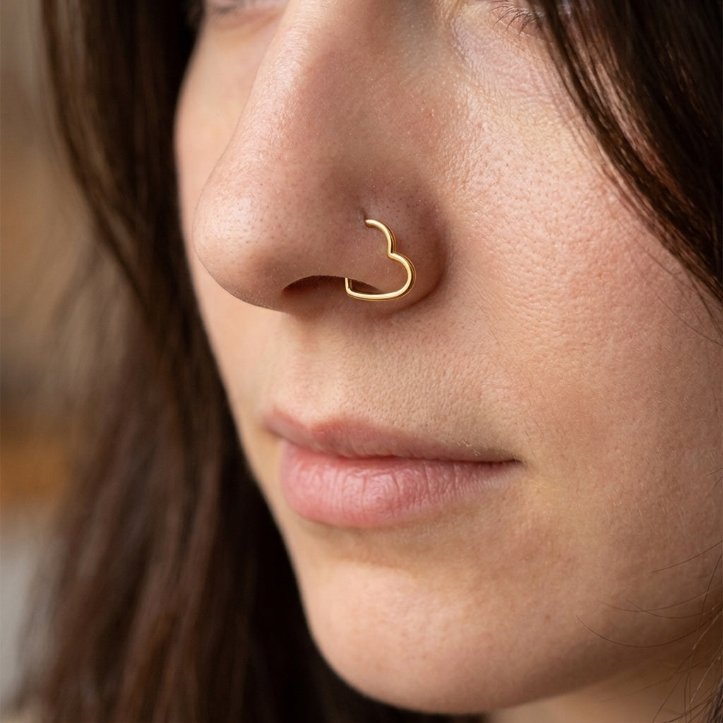 Heart Clicker Nose Ring Hoop – Gold or Silver
