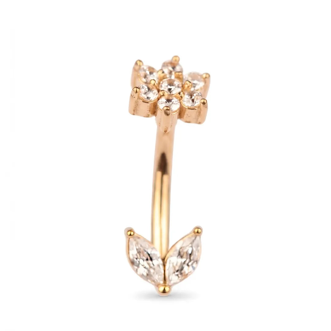 Rose gold nose ring with clear gemstones on a white background
