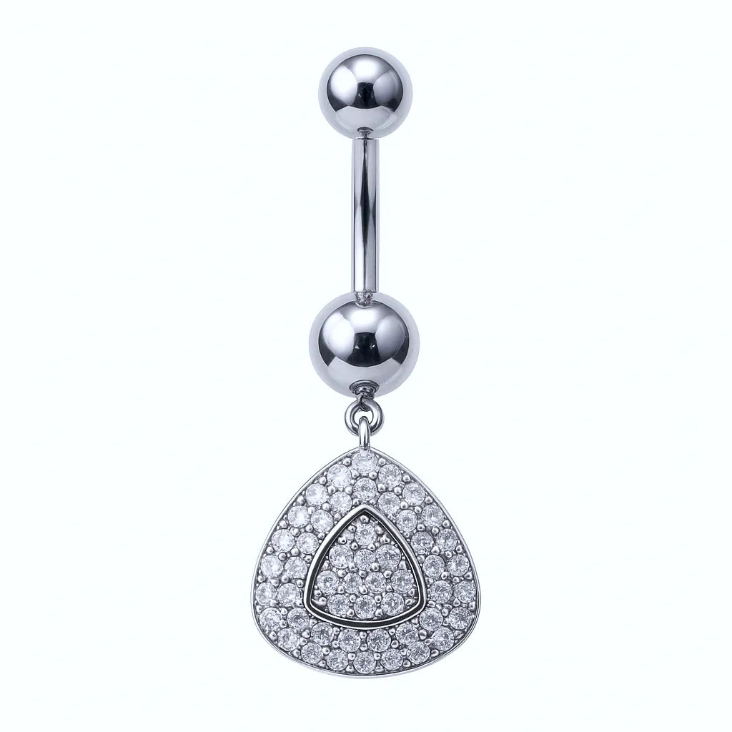 Silver Surgical Steel Crystal Triangle Belly Piercing
