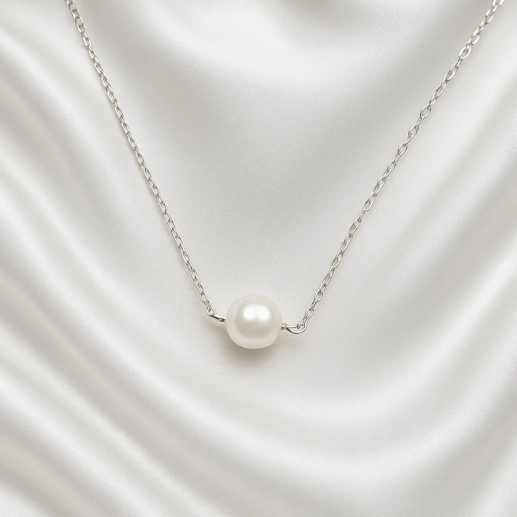 Clara Lux Silver Single Baroque Dainty Pearl Choker Necklace