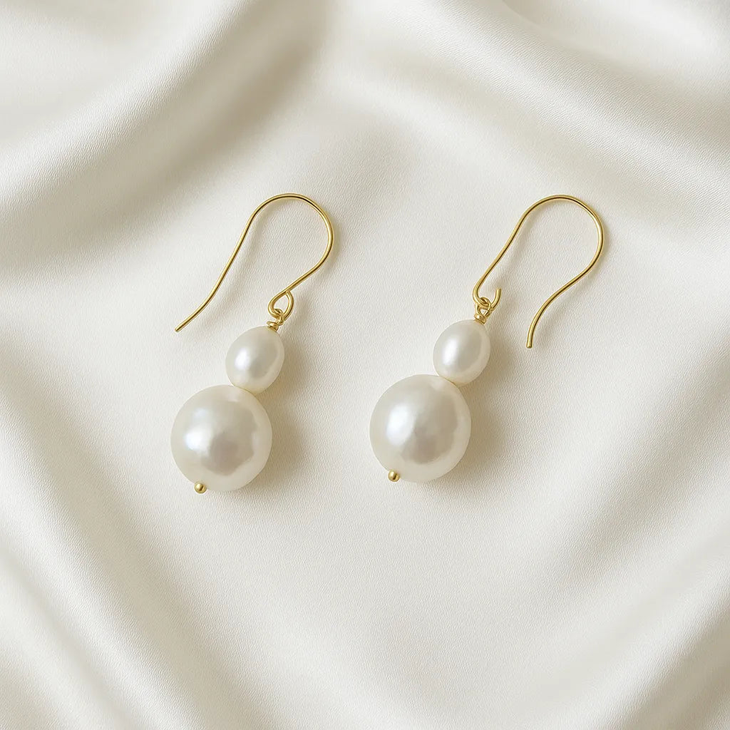 Beth Baroque Hook Earrings & Pearl Necklace Set