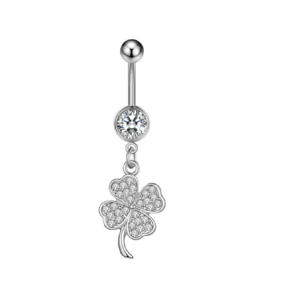 Surgical Steel Cubic Zirconia Clover Belly Bar