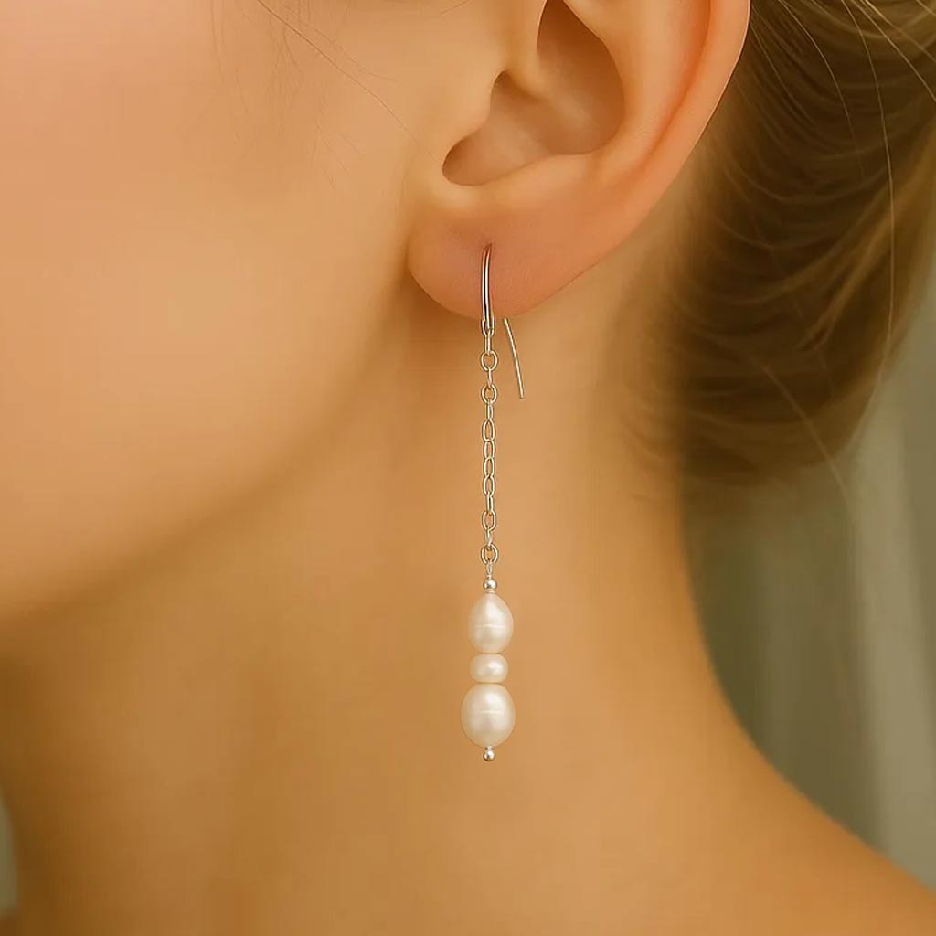 Saphire Nuit Silver Hook Pearl Drop Earrings