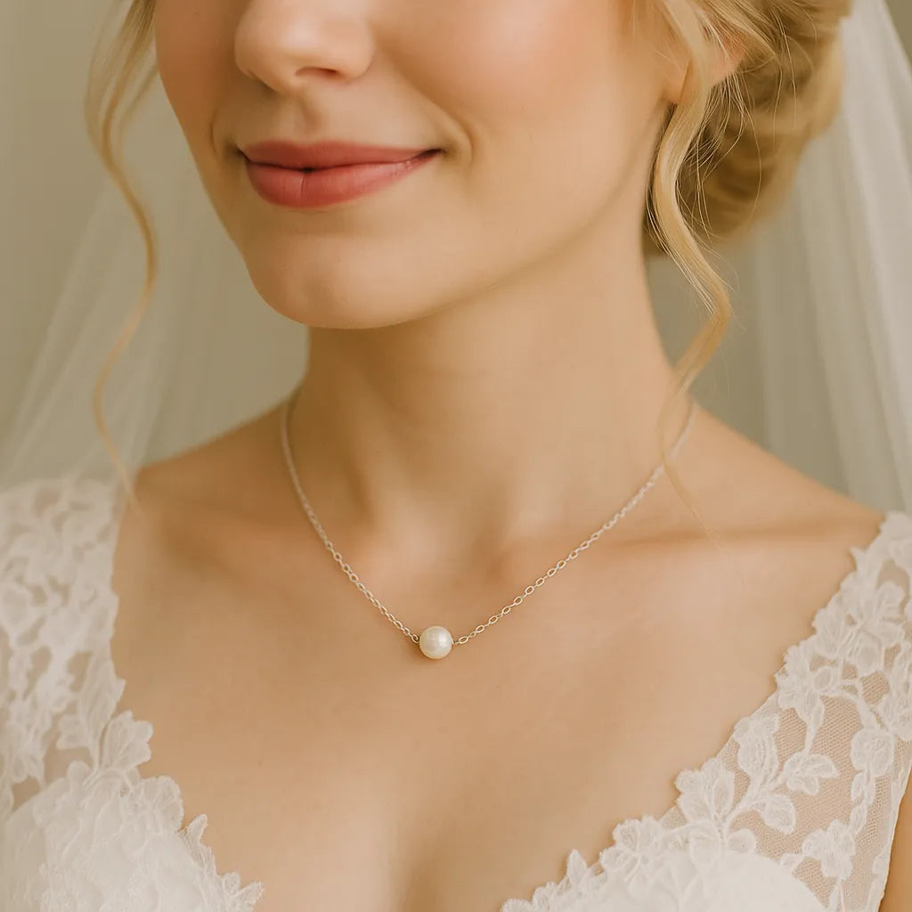 Clara Lux Silver Single Baroque Dainty Pearl Choker Necklace