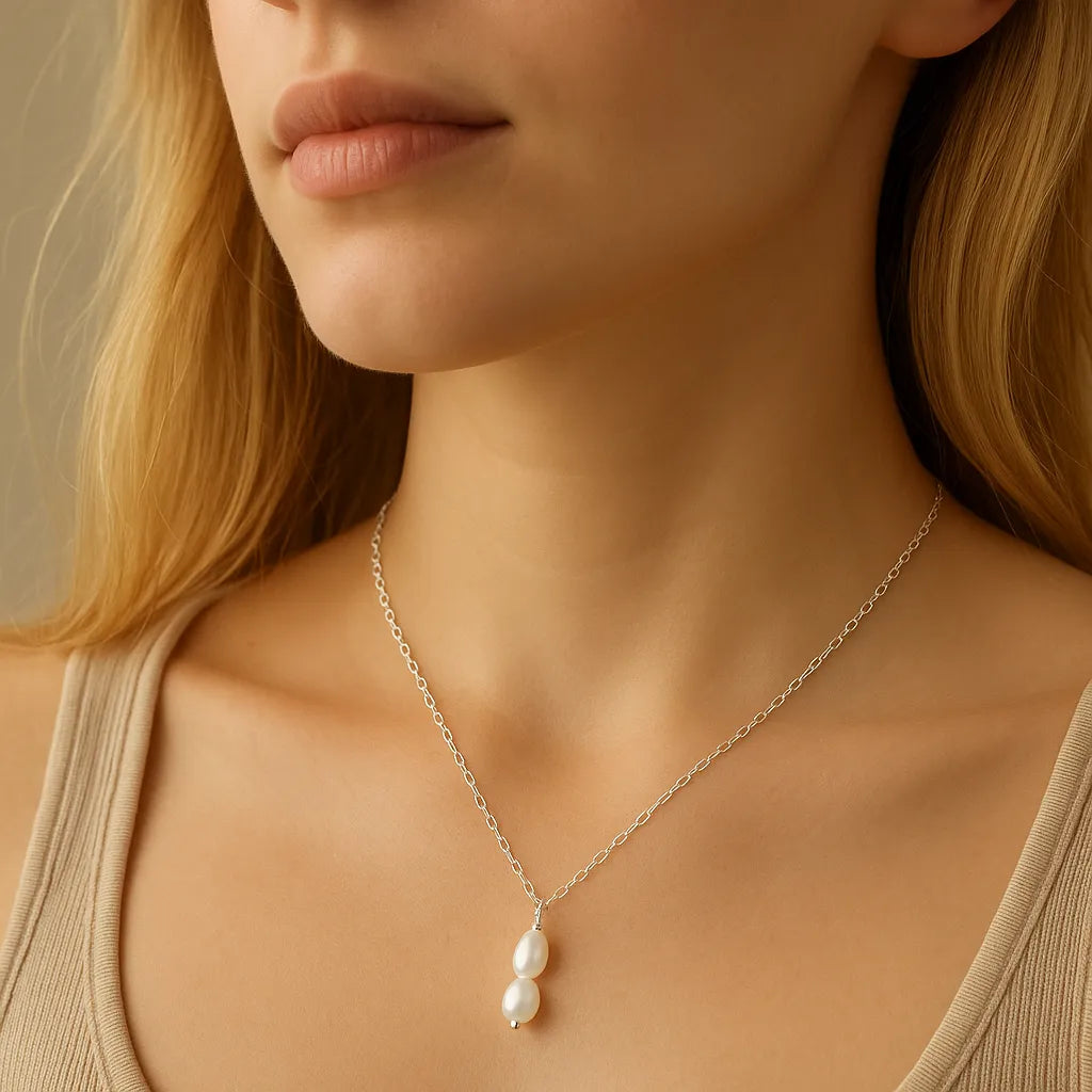 Fleur Céleste Silver Double Baroque Pearl Necklace