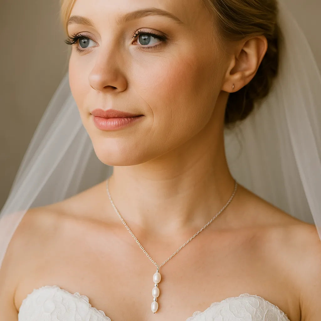 Lueur d’Or Silver Triple Drop Pearl Pendant Necklace