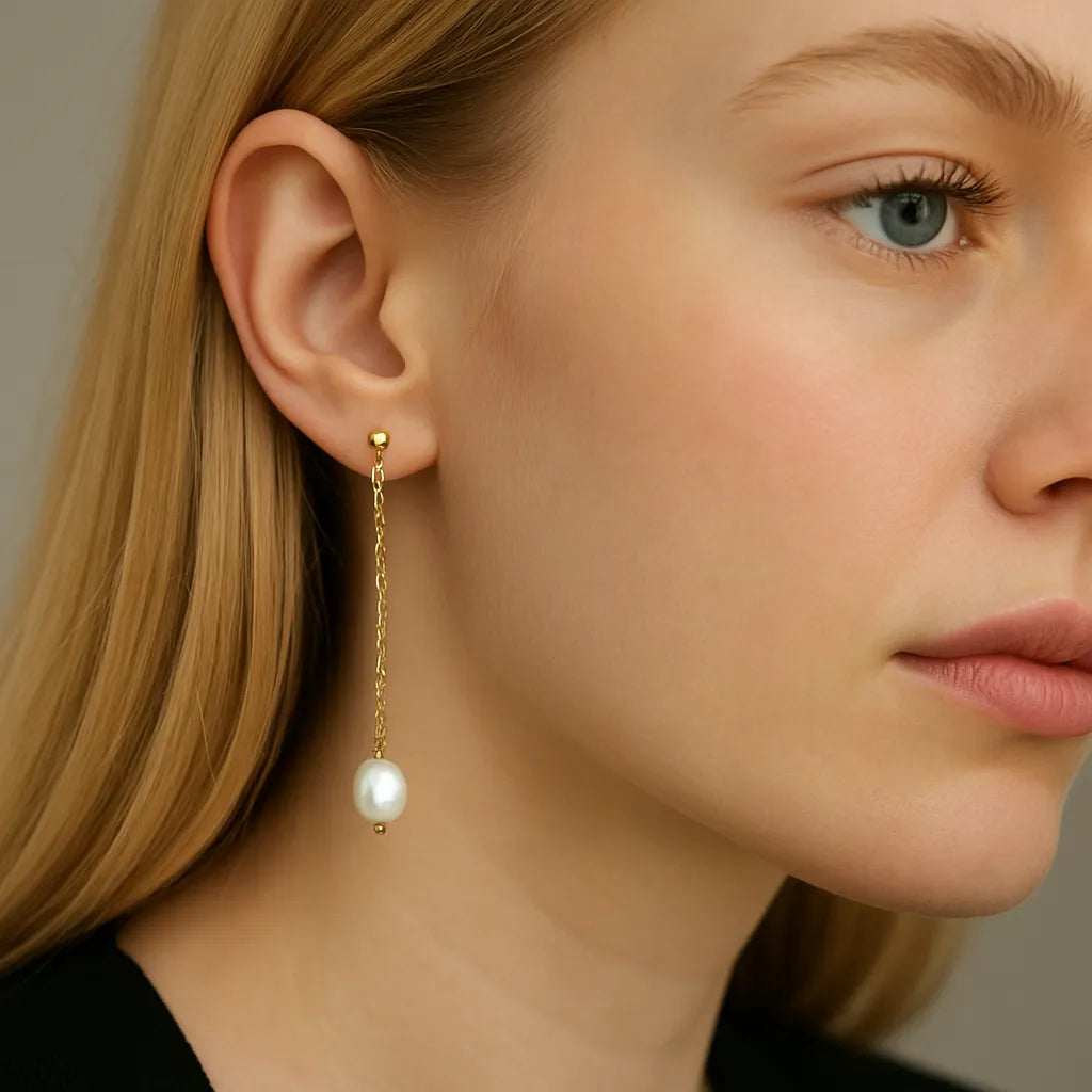 Douce Nuit Stud Long Pearl Drop Earrings