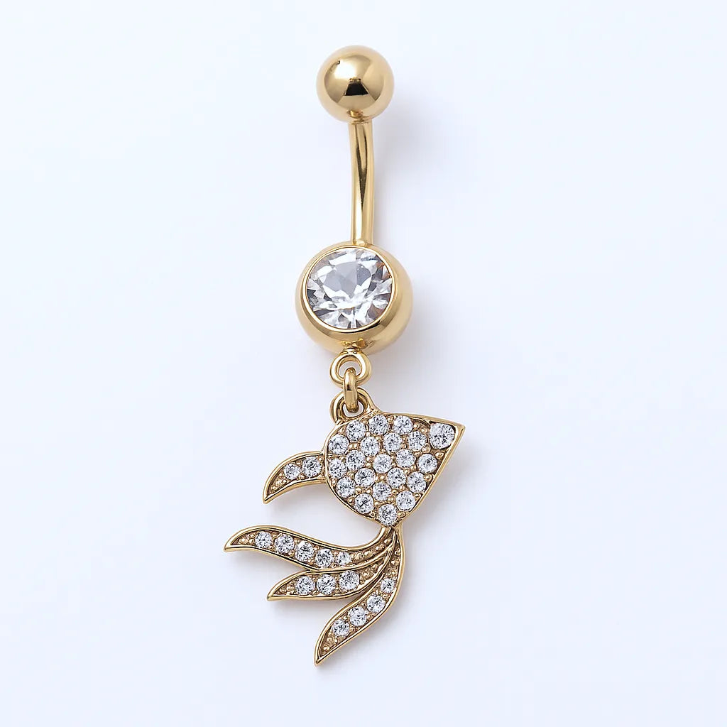 Gold Plated Surgical Steel Diamond Fish Belly Bar