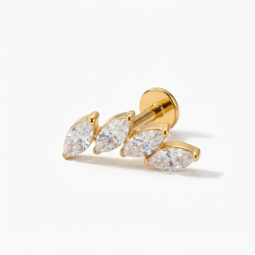 Titanium Four Marquise Flat Back Stud | Cartilage Piercing
