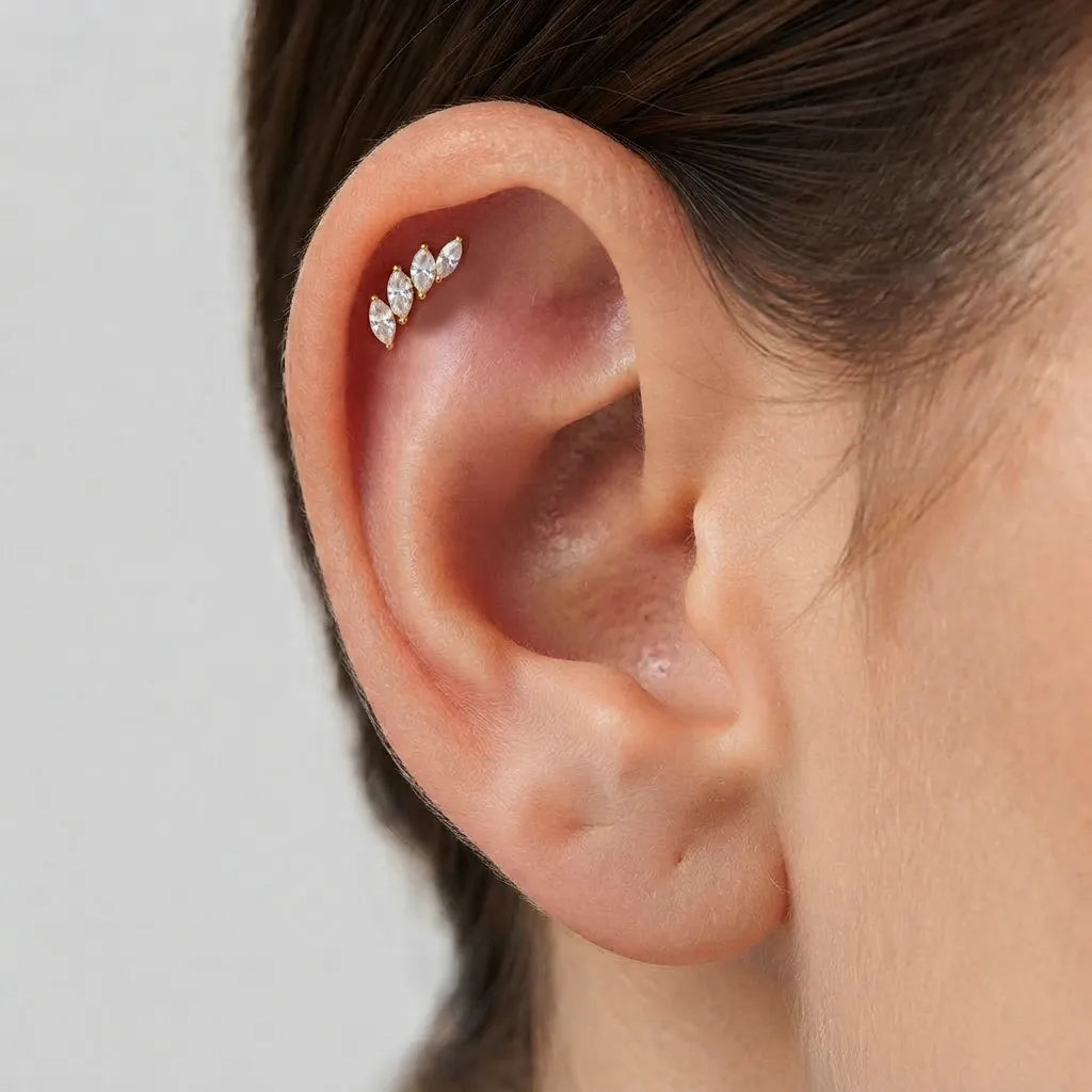 Titanium Four Marquise Flat Back Stud | Cartilage Piercing