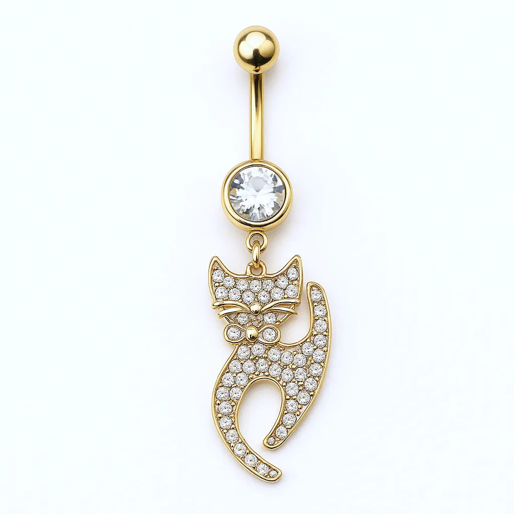 Gold Surgical Steel Crystal Cat Belly Piercing