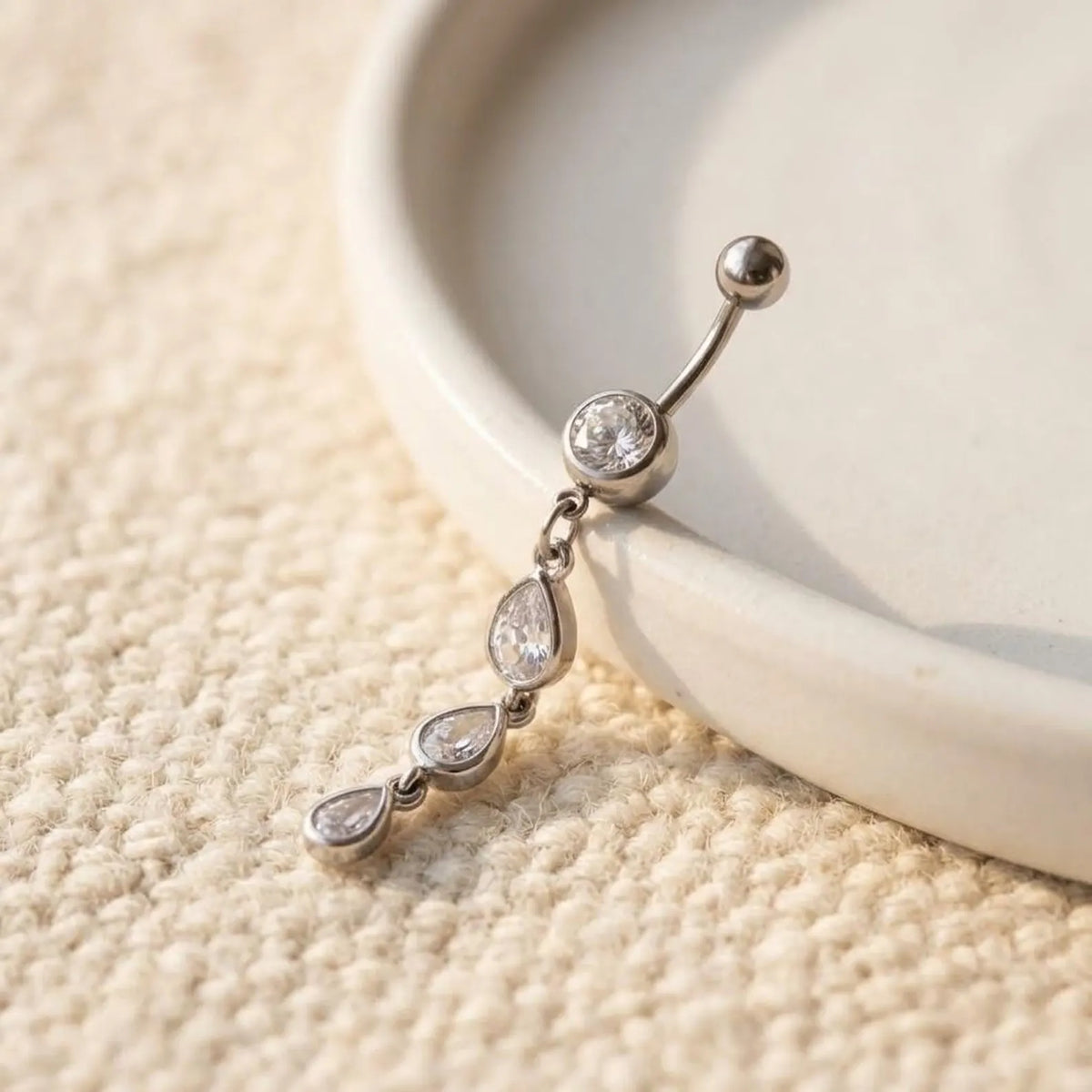 Teardrop Crystal Dangle Belly Bar | Carl Oliver UK