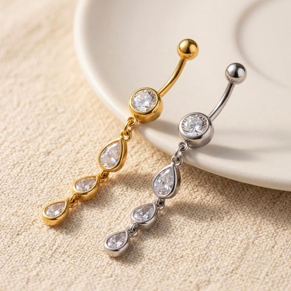 Teardrop Crystal Dangle Belly Bar | Carl Oliver UK