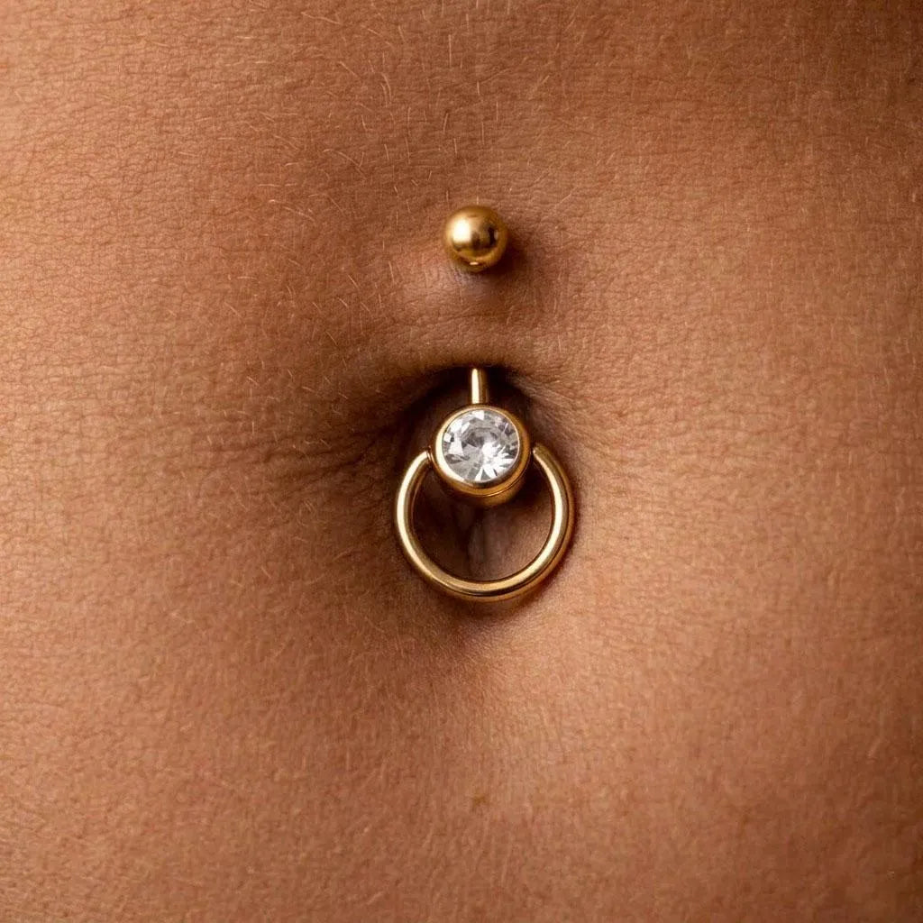 Round Crystal Belly Button Ring | 14G Gold & Silver Belly Bar | 8mm - 14mm