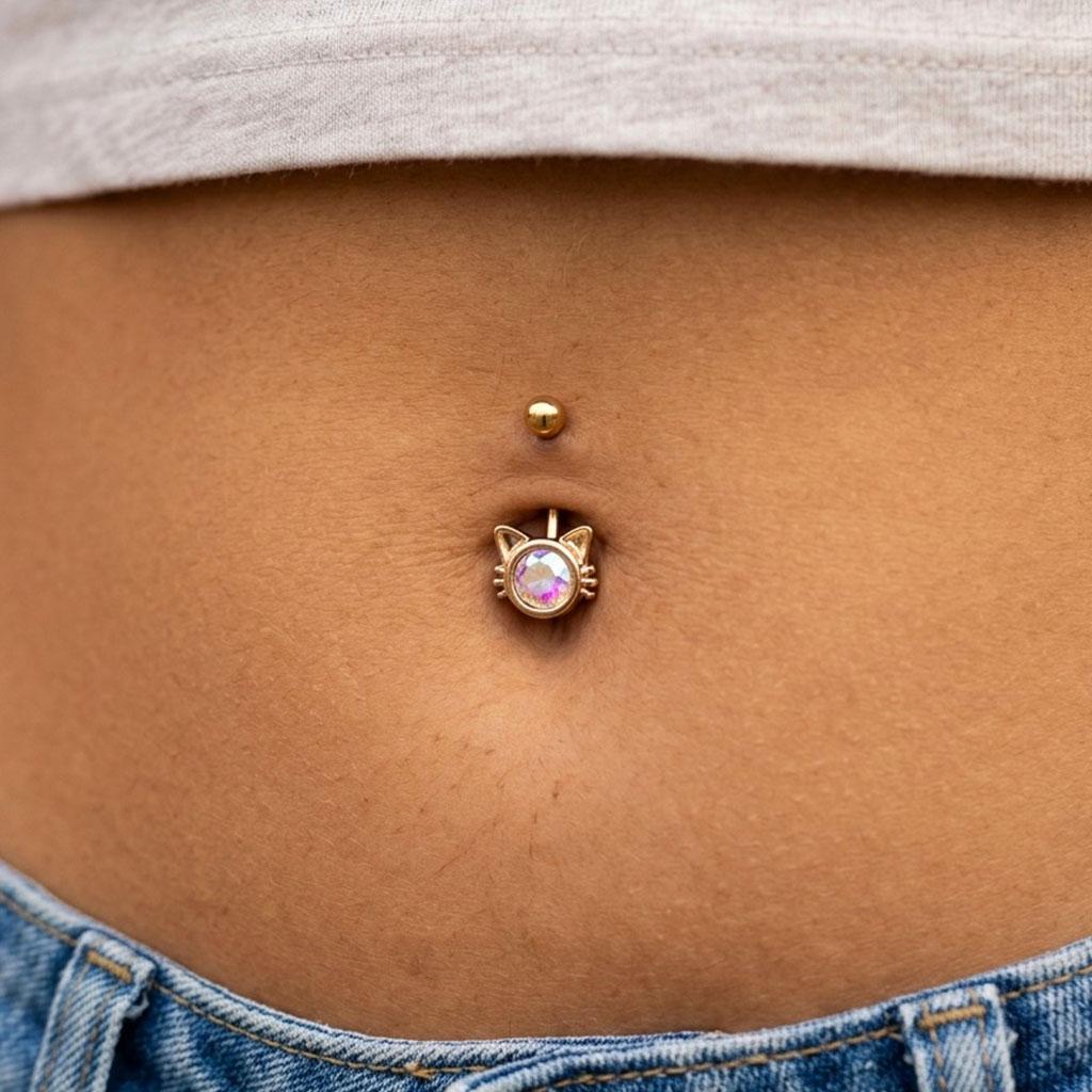 Cute Cat Crystal Belly Bar | Carl Oliver UK