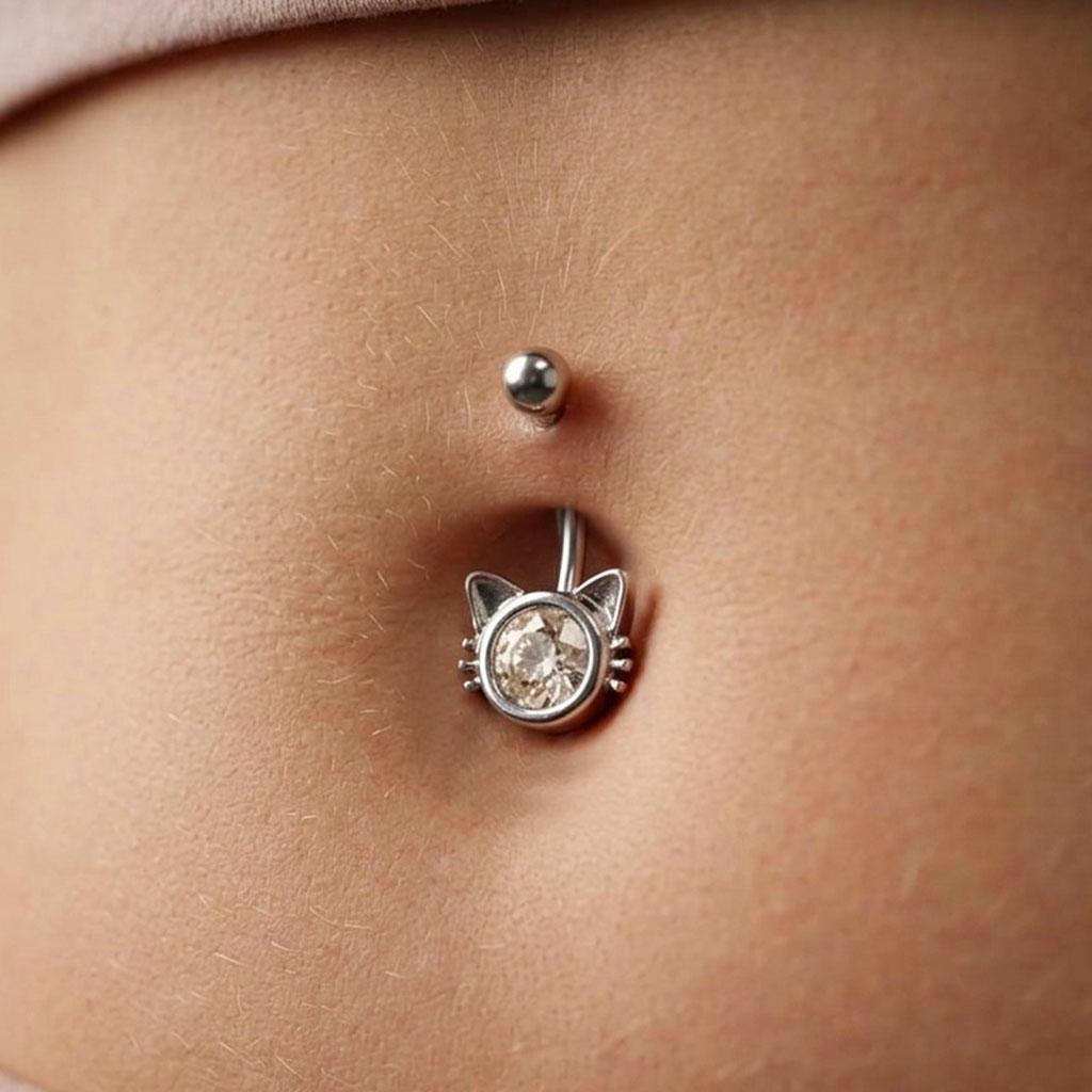 Cute Cat Crystal Belly Bar | Carl Oliver UK