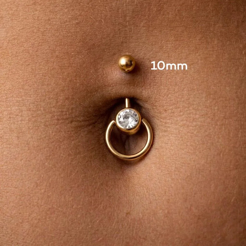 Round Crystal Belly Button Ring | 14G Gold & Silver Belly Bar | 8mm - 14mm