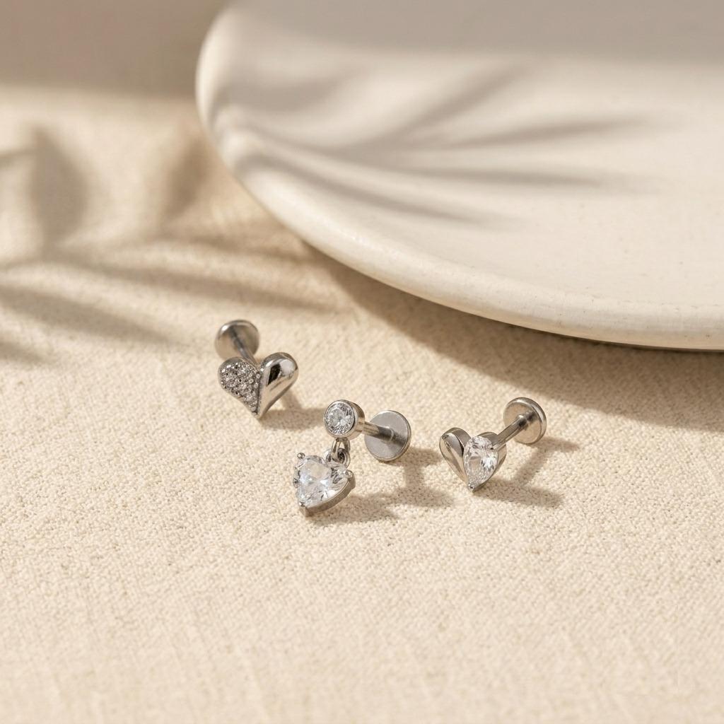 Titanium Heart Shape Piercing Set – 3-Piece Curated Ear Stack