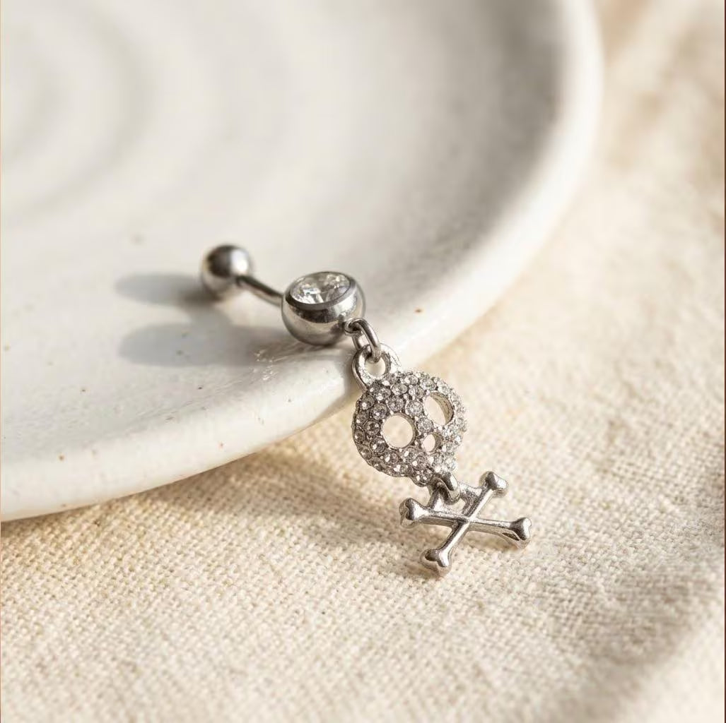 Surgical Steel Crystal Skull Butterfly Belly Button Piercing