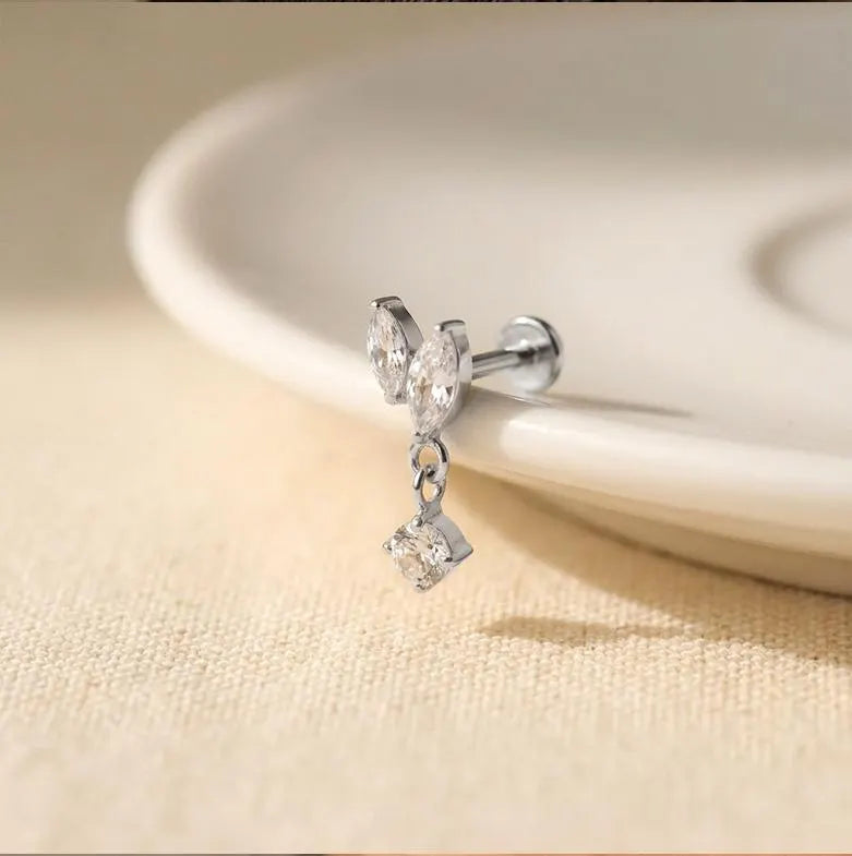 Marquise CZ Tragus Piercing | Crystal Flat Back Labret