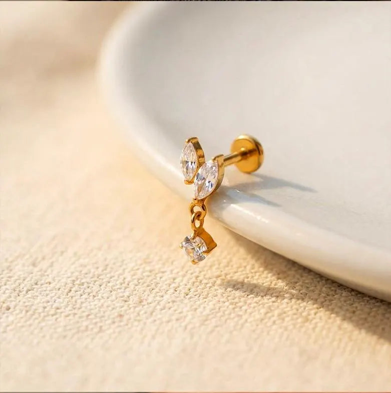 Marquise CZ Tragus Piercing | Crystal Flat Back Labret