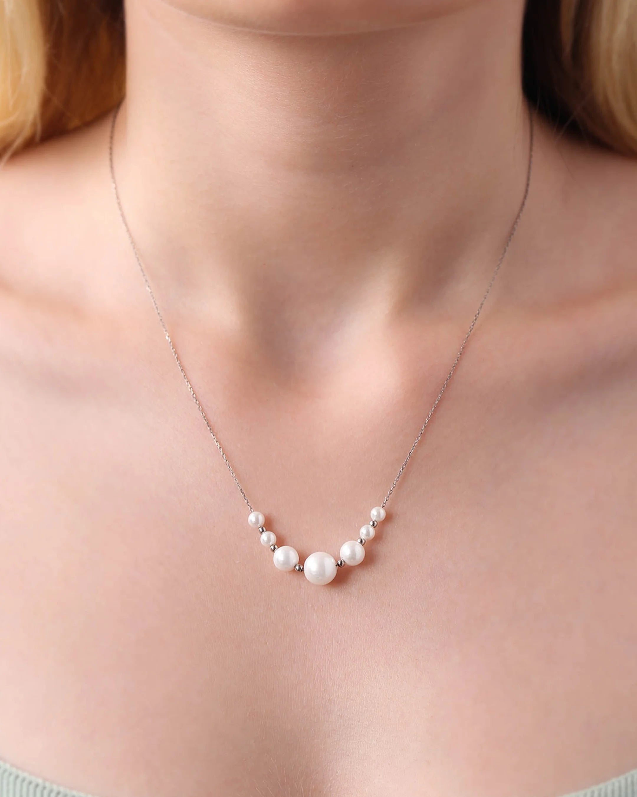 Modern Silver Layered Pearl Necklace