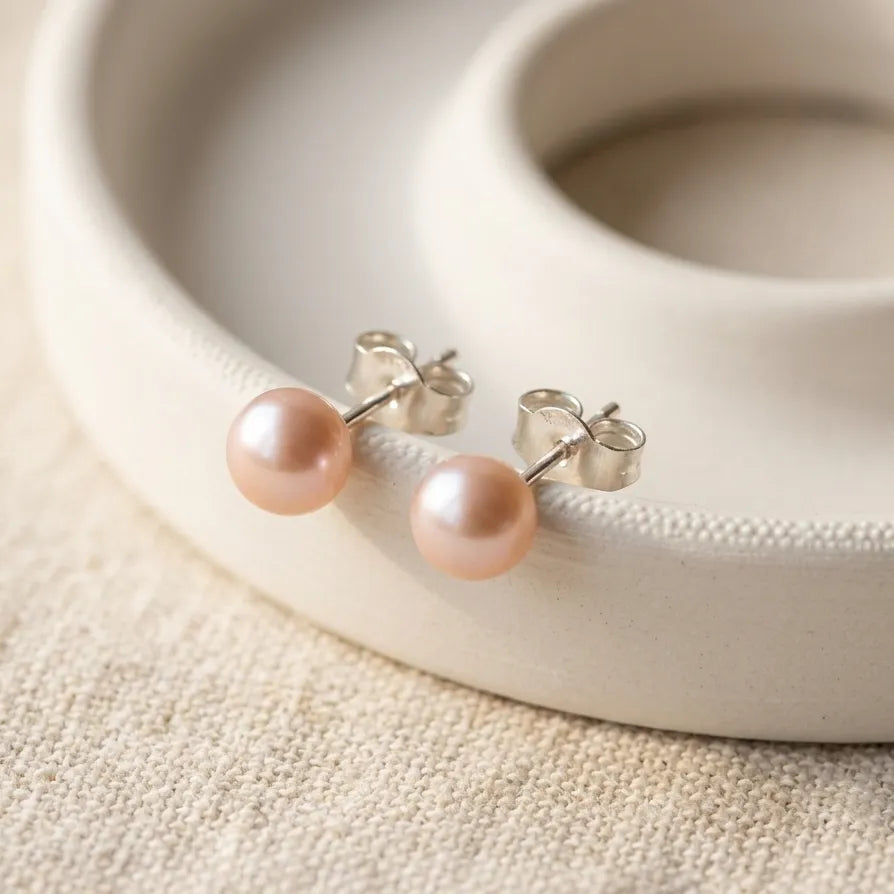 Pink Freshwater Pearl Stud Earrings – 925 Sterling Silver, 7mm | CarlOlive