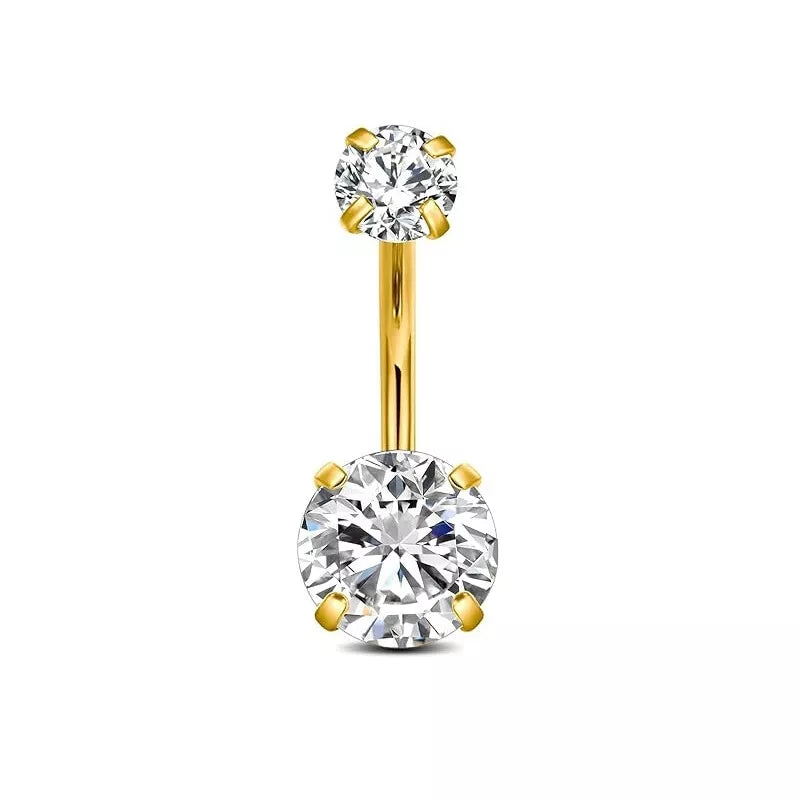 Gold Plated Double Cubic Zirconia Belly Bar
