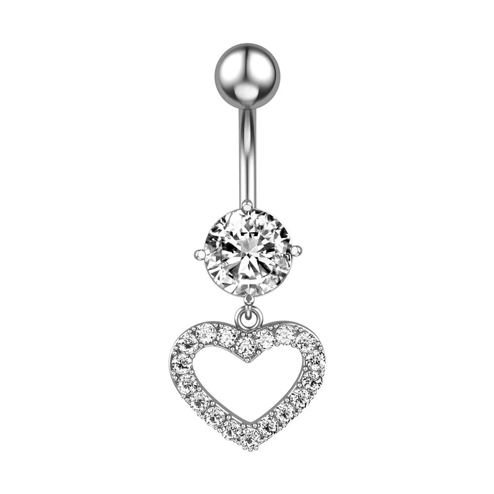 Surgical Steel Cubic Zirconia Heart Belly Bar