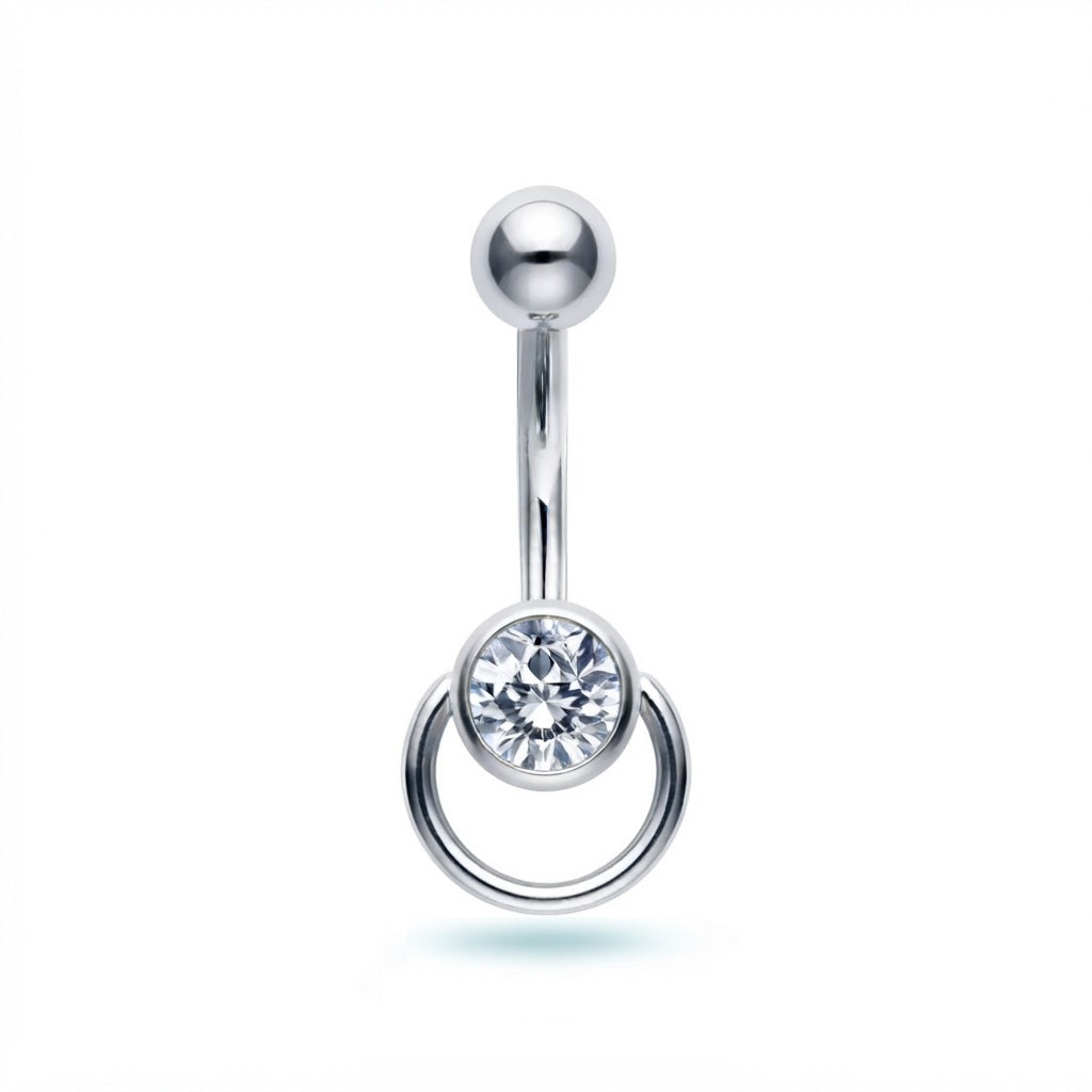 Round Crystal Belly Button Ring | 14G Gold & Silver Belly Bar | 8mm - 14mm