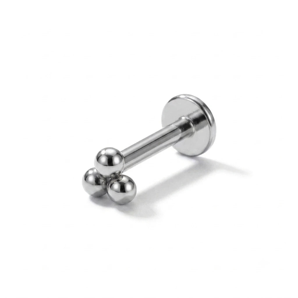 Trinity Cluster Titanium Flat Back Labret Stud | 6mm 8mm 10mm Tragus Piercing