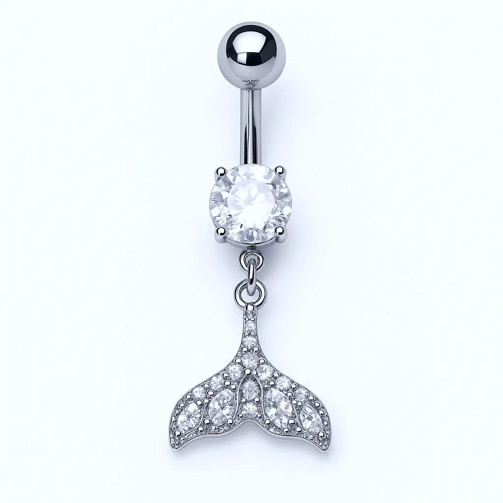 Silver Surgical Steel Crystal Tail Belly Piercing