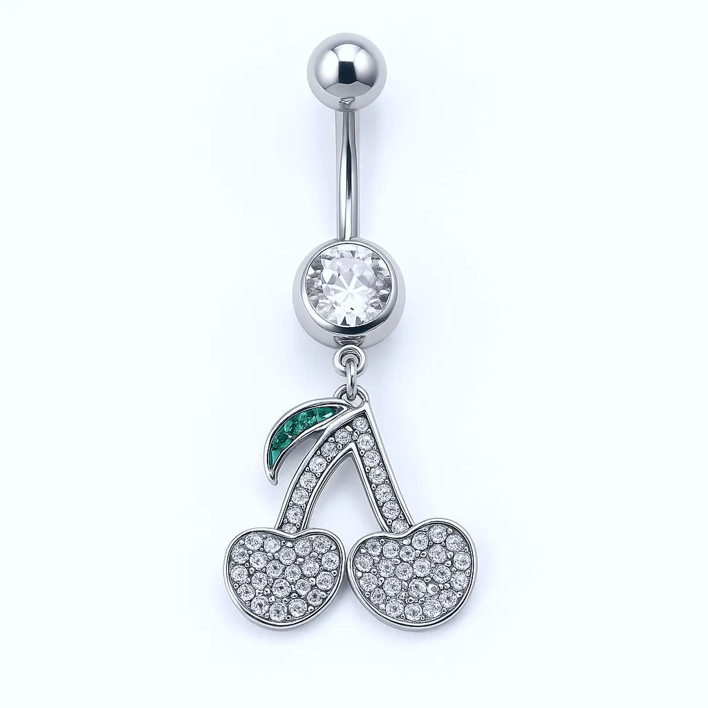 Silver Surgical Steel Crystal Cherry Belly Piercing