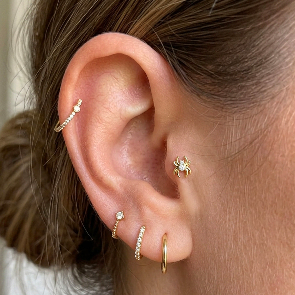 Titanium Spider CZ Tragus Piercing | Cartilage Piercing