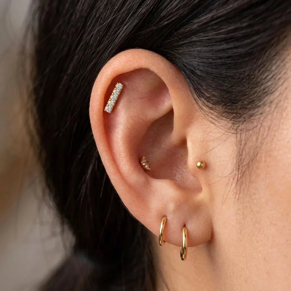 Diamond Bar Tragus Piercing | CZ Bar Top Flat Back Labret Stud