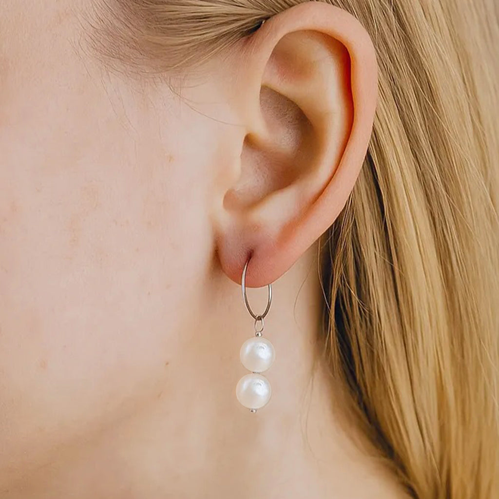 Silva Opale Silver Double Pearl Drop Earrings