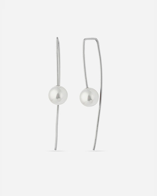 Modern Silver L Shape Drop Pearl Earrings