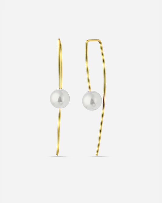 Modern Silver L Shape Drop Pearl Earrings Gold Filled