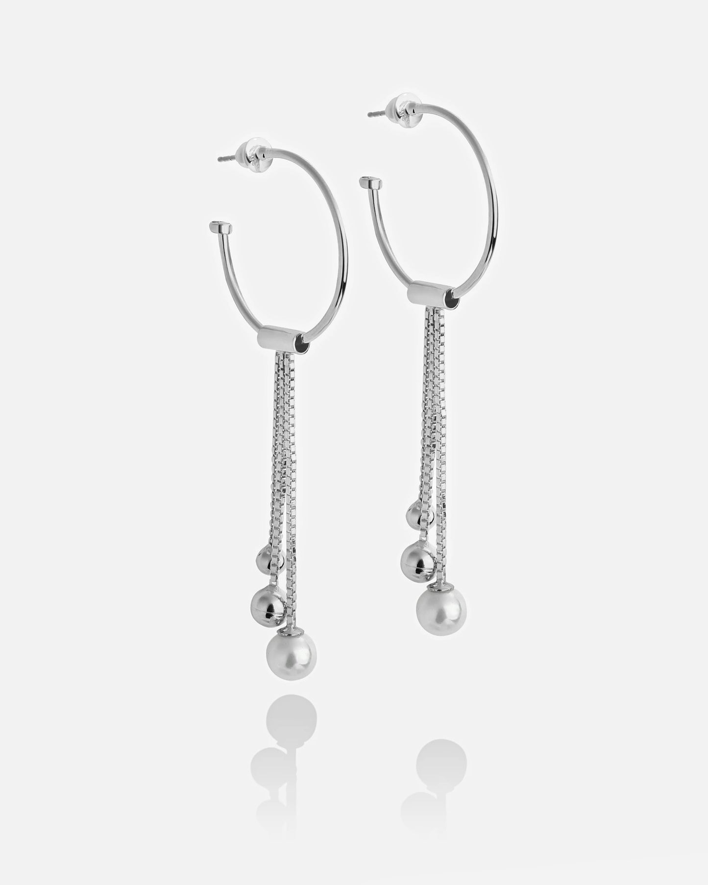Silver Chain Triple Pearl Drop Earrings