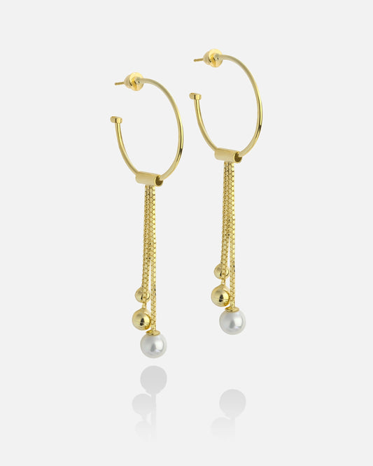 Silver Chain Triple Pearl Drop Earrings Gold Filled