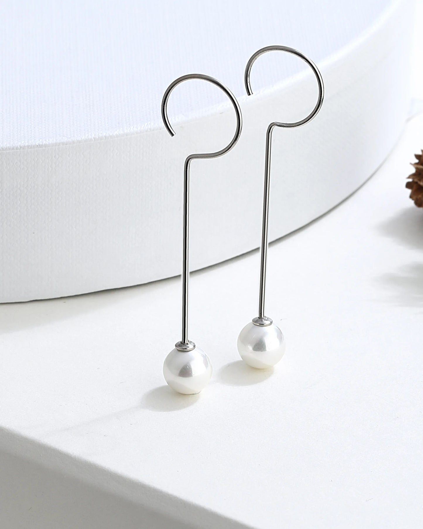 Modern Silver Drop Pearl Earrings
