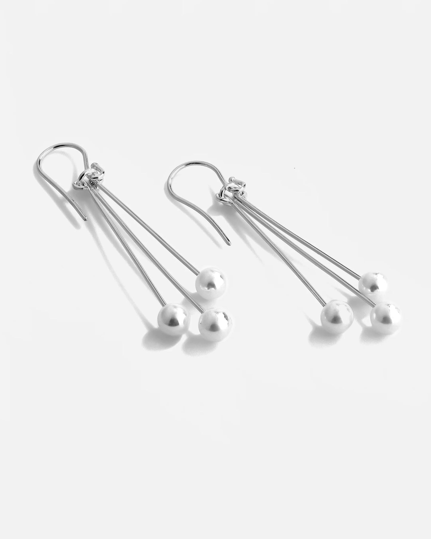 Modern Silver Oval Pearl Cluster Drop Earrings