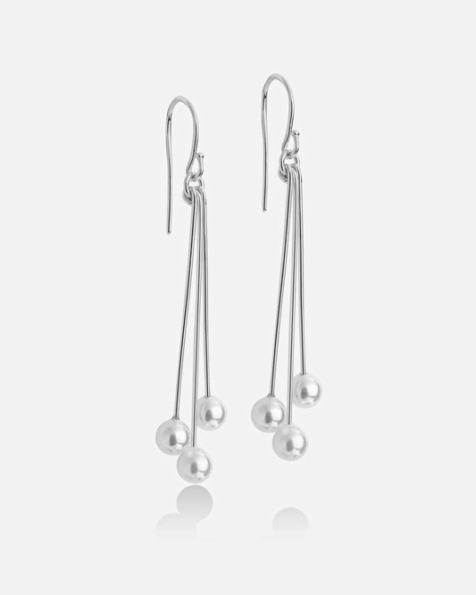 Modern Silver Oval Pearl Cluster Drop Earrings
