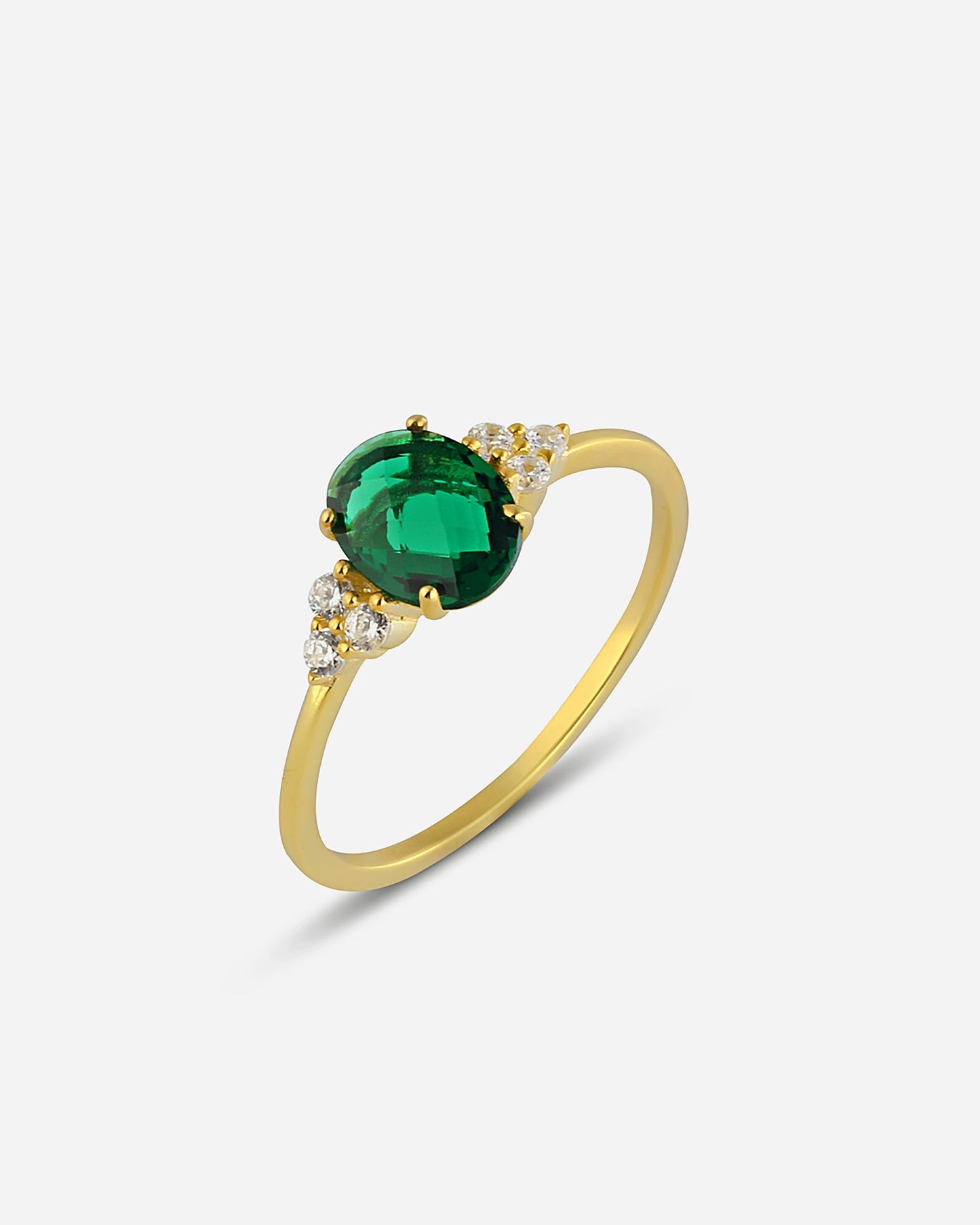 Silver Side Stone Emerald Shaped Emerald Ring