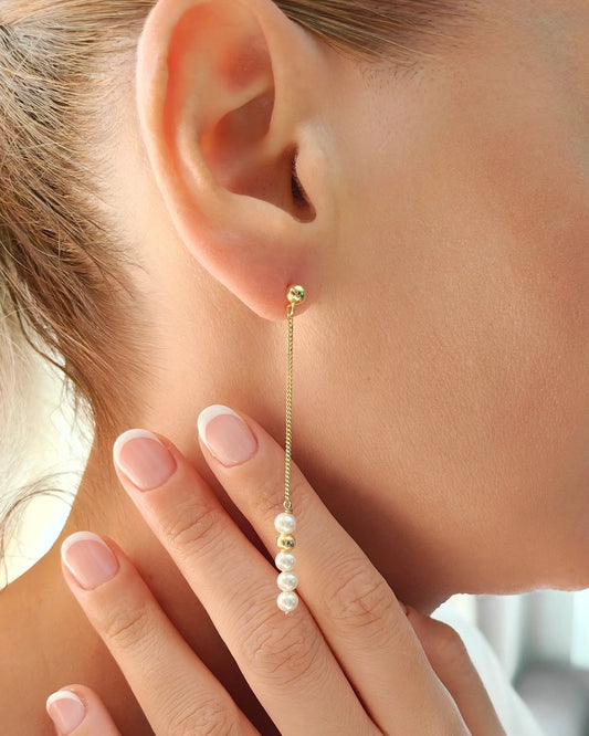 Modern Silver Extra Long Pearl Drop Earrings Gold Filled